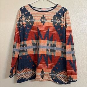 C+D+M western blouse Long-Sleeve Aztec Print Top southwestern boho tribal